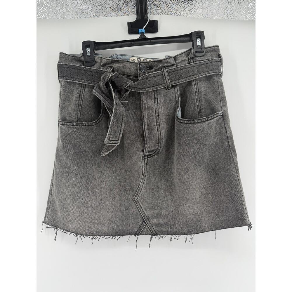 We The Free People East Of Eden Belted Mini Skirt Womens 30 Gray Denim Fray Boho